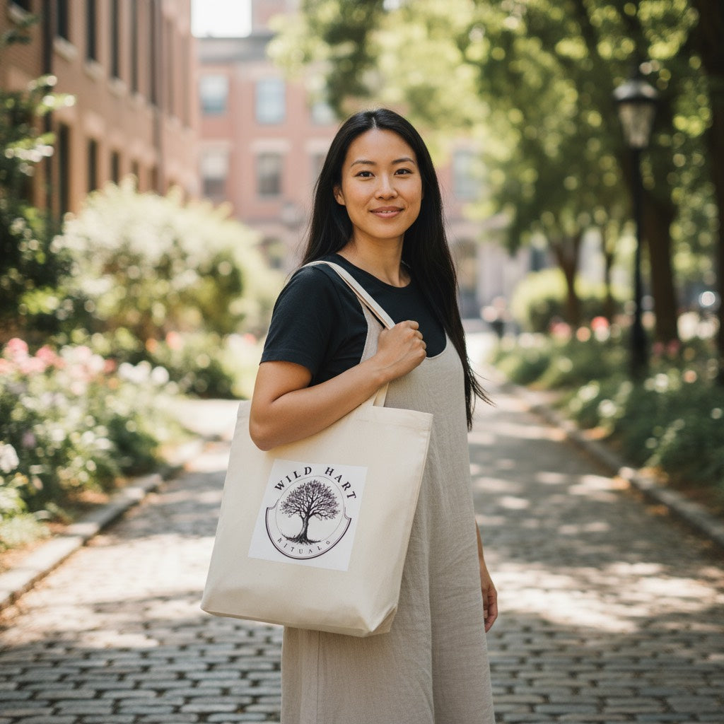 Wild Hart Rituals Organic Cotton Tote Bag | Eco-Friendly Reusable Shopper | Mindful & Sustainable Living